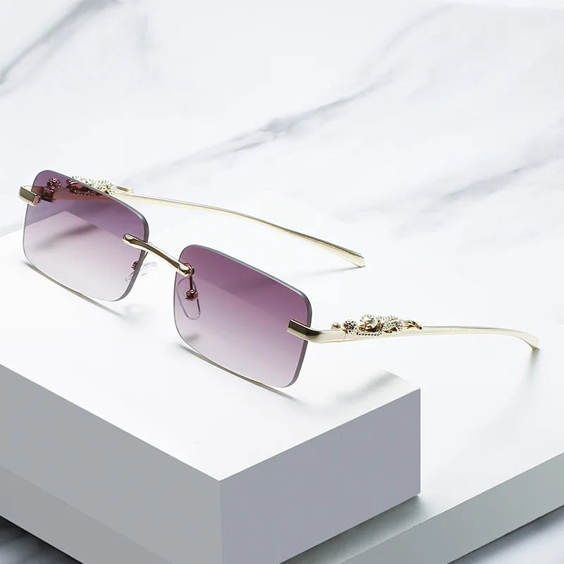 Rimless Fashion Eyeglasses Frames – Unisex Cheetah Detail Business Style Lightweight Designer Glasses for Women & Men