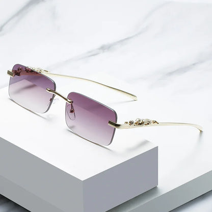 Rimless Fashion Eyeglasses Frames – Unisex Cheetah Detail Business Style Lightweight Designer Glasses for Women & Men