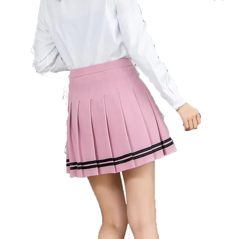 Preppy Pleated Mini Skirt – Elastic Waist Vintage Korean Streetwear for Girls & Students