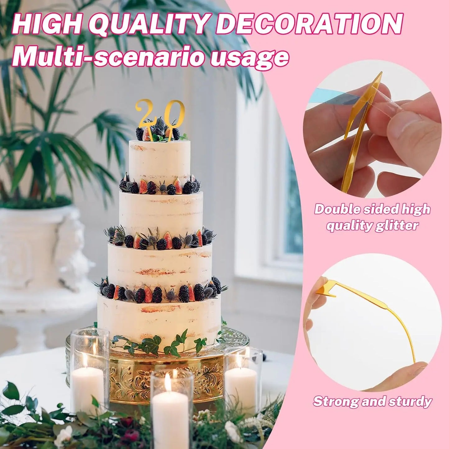 10–20PCS Acrylic Number Cake Toppers (0–9) – Gold Birthday & Wedding Cupcake Decorations for Party Cakes