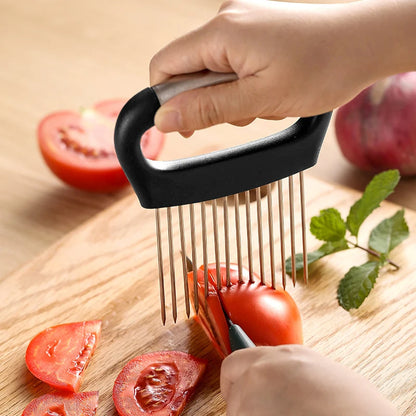 Stainless Steel Vegetable & Onion Cutter Holder – Multi-Function Fruit & Potato Slicer Kitchen Tool