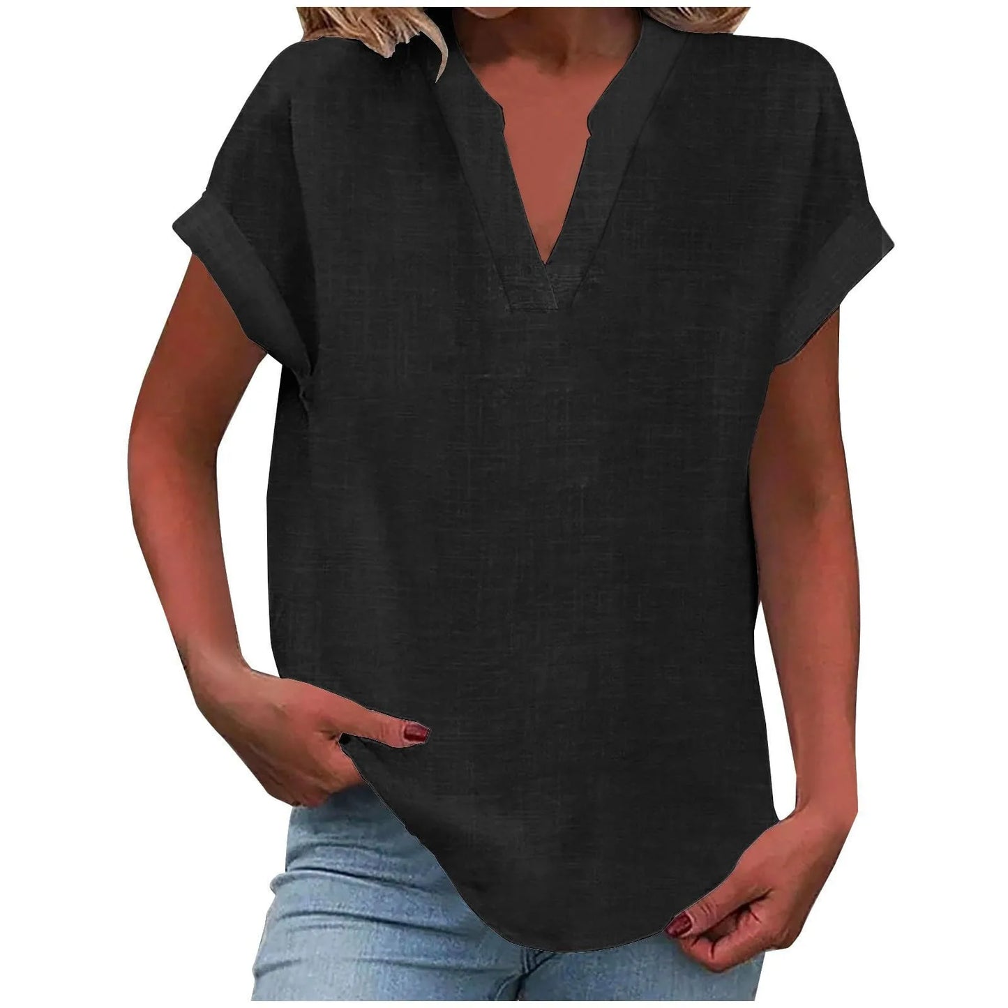 Women’s Summer Cotton Linen V-Neck Button Down Shirt 2025 – Breathable Solid Color Casual Office Blouse