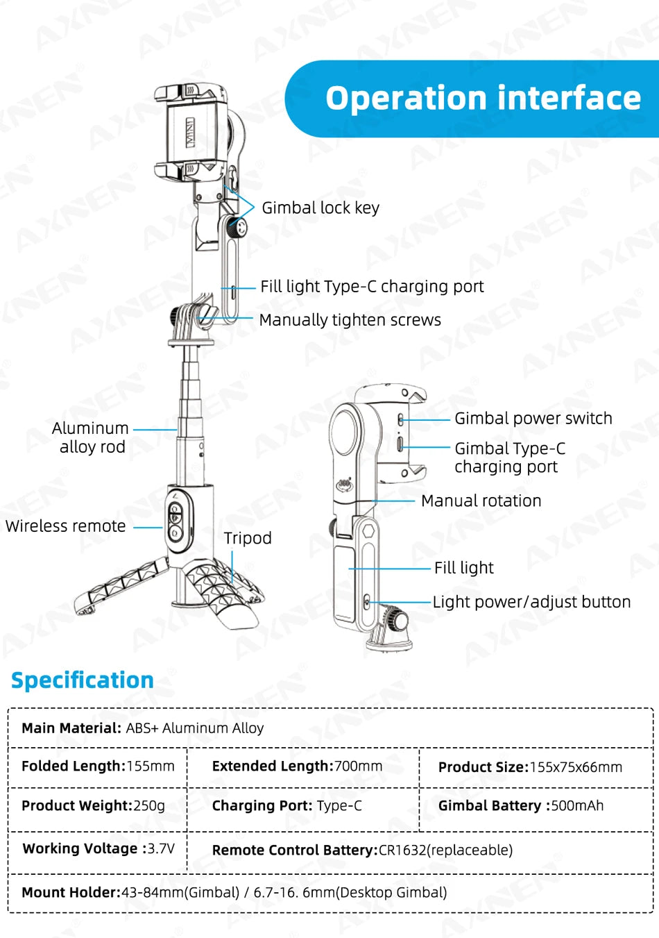 360° Rotation Gimbal Stabilizer & Selfie Stick – Tripod for iPhone & Smartphone Live Photography