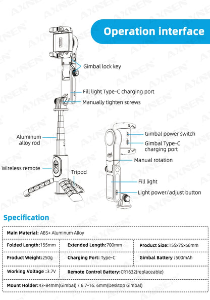 360° Rotation Gimbal Stabilizer & Selfie Stick – Tripod for iPhone & Smartphone Live Photography
