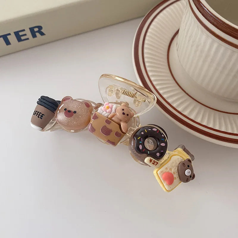 Cute Cartoon Biscuit Bow Hair Claw Clip - Creative Shark Hairpin for Women and Girls, Stylish Ponytail Hair Accessory