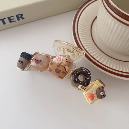 Cute Cartoon Biscuit Bow Hair Claw Clip - Creative Shark Hairpin for Women and Girls, Stylish Ponytail Hair Accessory