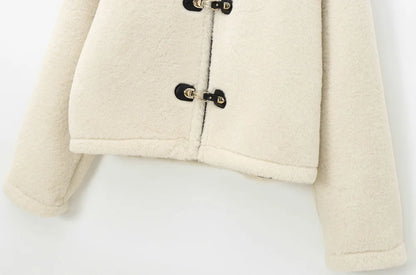 TRAF Women’s Thick Warm Faux Fur Jacket – Long Sleeve Coat with Front Toggle, Chic Fashion Outerwear