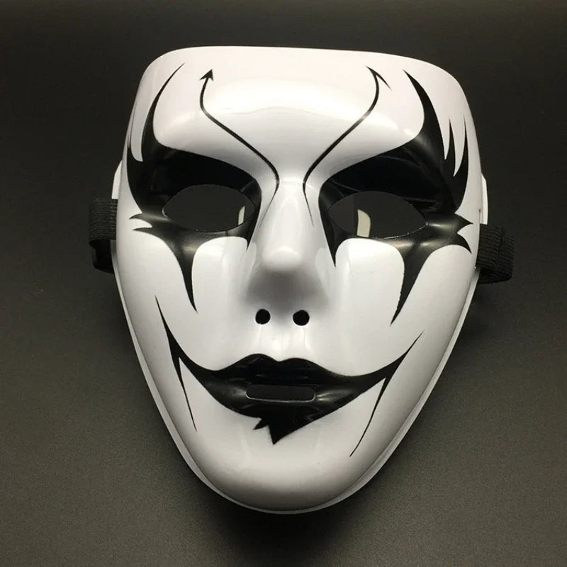 Halloween Masquerade Full Face Mask – Hand-Painted White & Black Gold Death Clown for Adults