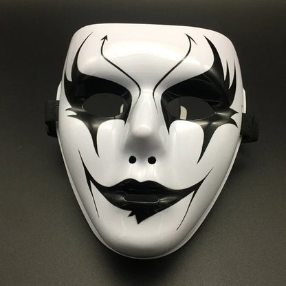 Halloween Masquerade Full Face Mask – Hand-Painted White & Black Gold Death Clown for Adults