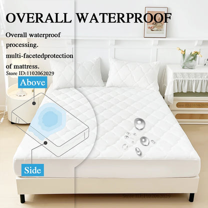 Waterproof Mattress Protector – Fitted Bed Cover for Single, Double, Queen & King Size Beds, Gray & White