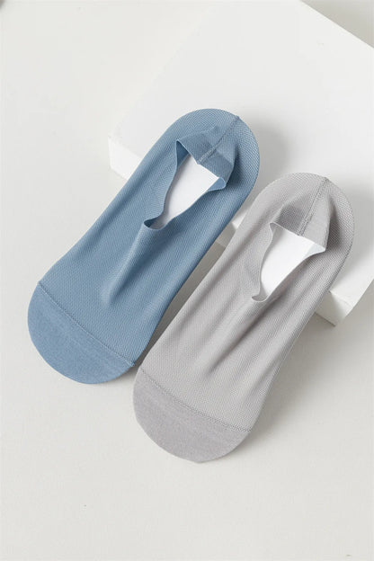Men’s Ice Silk Mesh Socks – Hollow Breathable Summer No-Show Slippers, Silicone Non-Slip Low-Cut Boat Socks