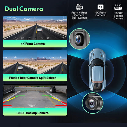 XGODY 10.26" 4K Dash Cam – Wireless CarPlay & Android Auto, Car DVR, GPS, WiFi, Rearview Camera, Dashboard Video Recorder
