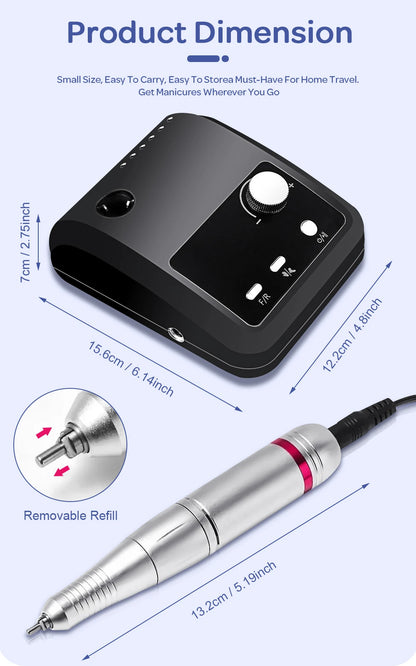 45000 RPM Electric Nail Drill Machine, Professional Metal Manicure Pen, HD Display Nail File & Sander for Nails