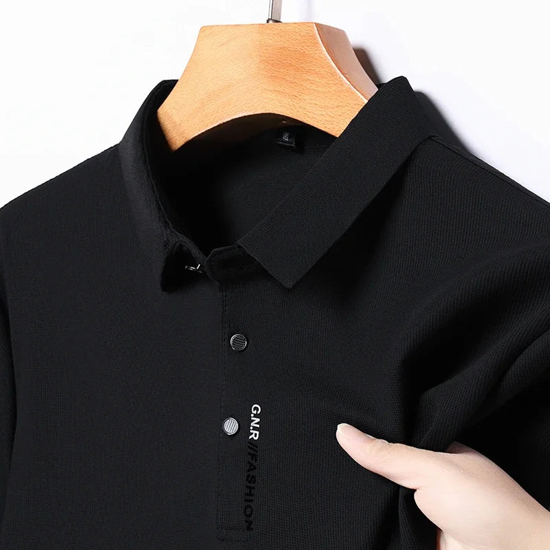 Men's Short Sleeve Polo Shirt - Breathable Solid Color Casual Business Style Top