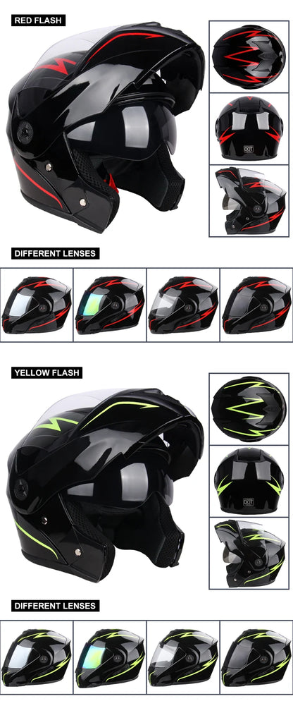 New Full Face Motorcycle Helmet – Racing Helmet with Double Sun Visor & Flip-Up Double Lens for Men & Women, DOT Certified