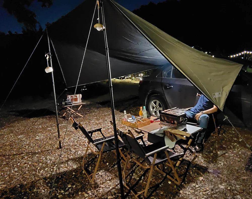 Bat Shape Black Coating Car Side Awning Tarp – 2x3 Waterproof Outdoor Shelter Tent for SUV & Van
