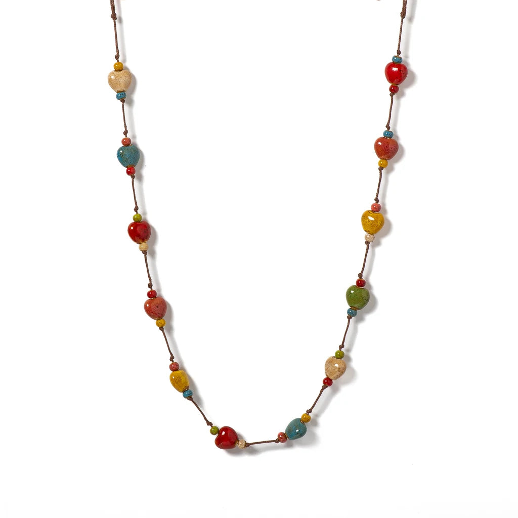 Colorful Handmade Ceramic Jewelry Set - Adjustable Boho Necklace & Bracelet Two-in-One Gift for Women