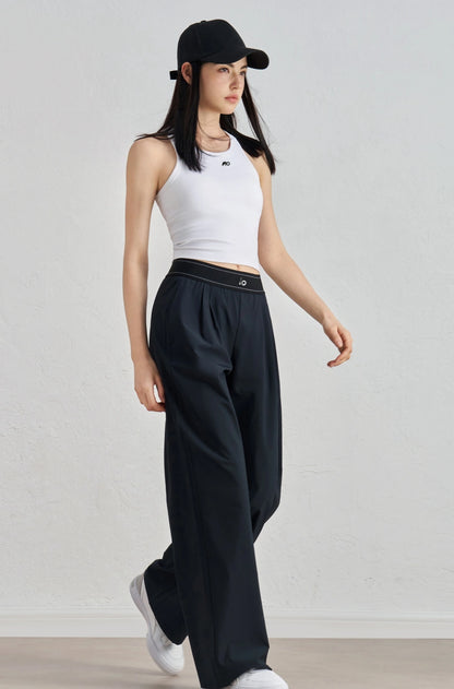 Women’s Summer Sports Yoga Pants – Wide Leg, Elastic Waist, Quick-Dry Black Fitness Trousers