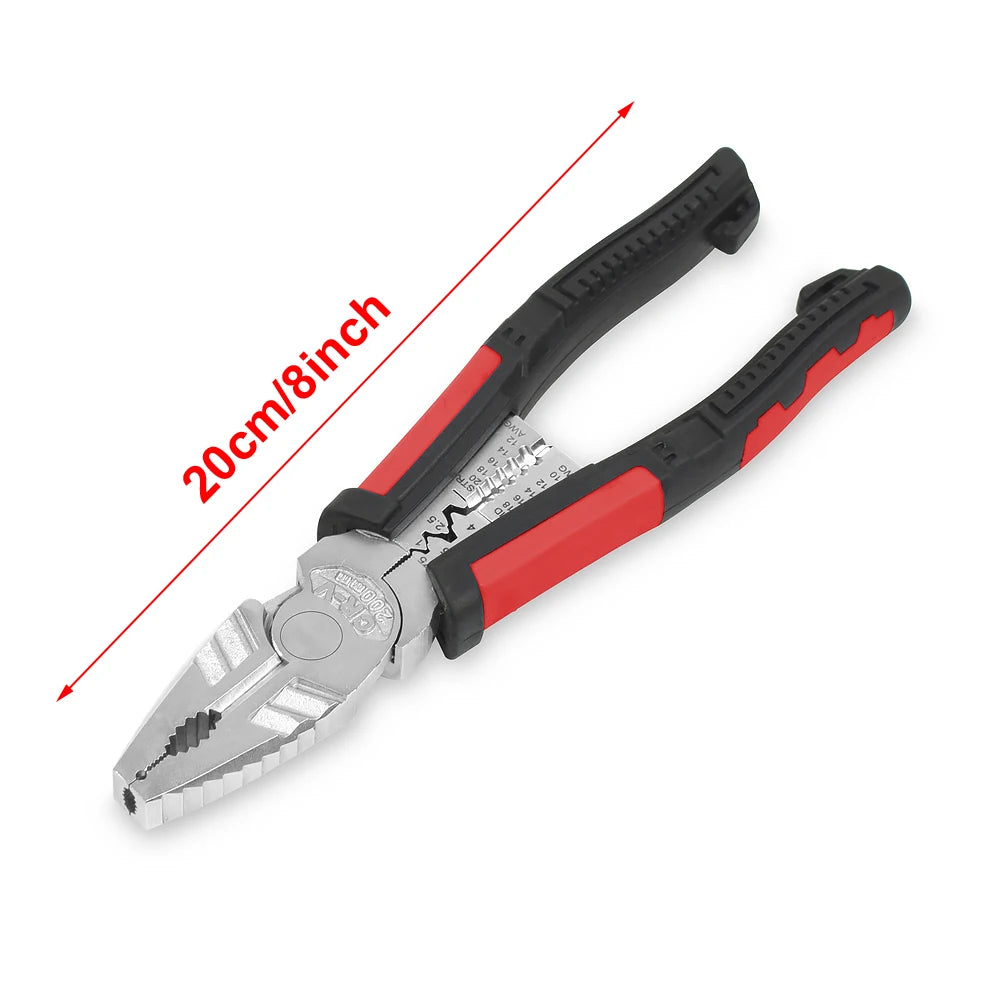 Toolour 8-Inch Multifunctional Pliers - Wire Stripper, Crimper, Cutter & Needle Nose Hand Tool