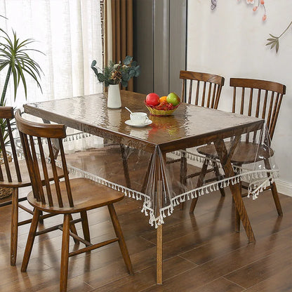 Soft Glass Texture Tablecloth – Modern Luxury Clear PVC Desk Mat, Waterproof, Oil-Proof & Heat-Resistant Home Decoration