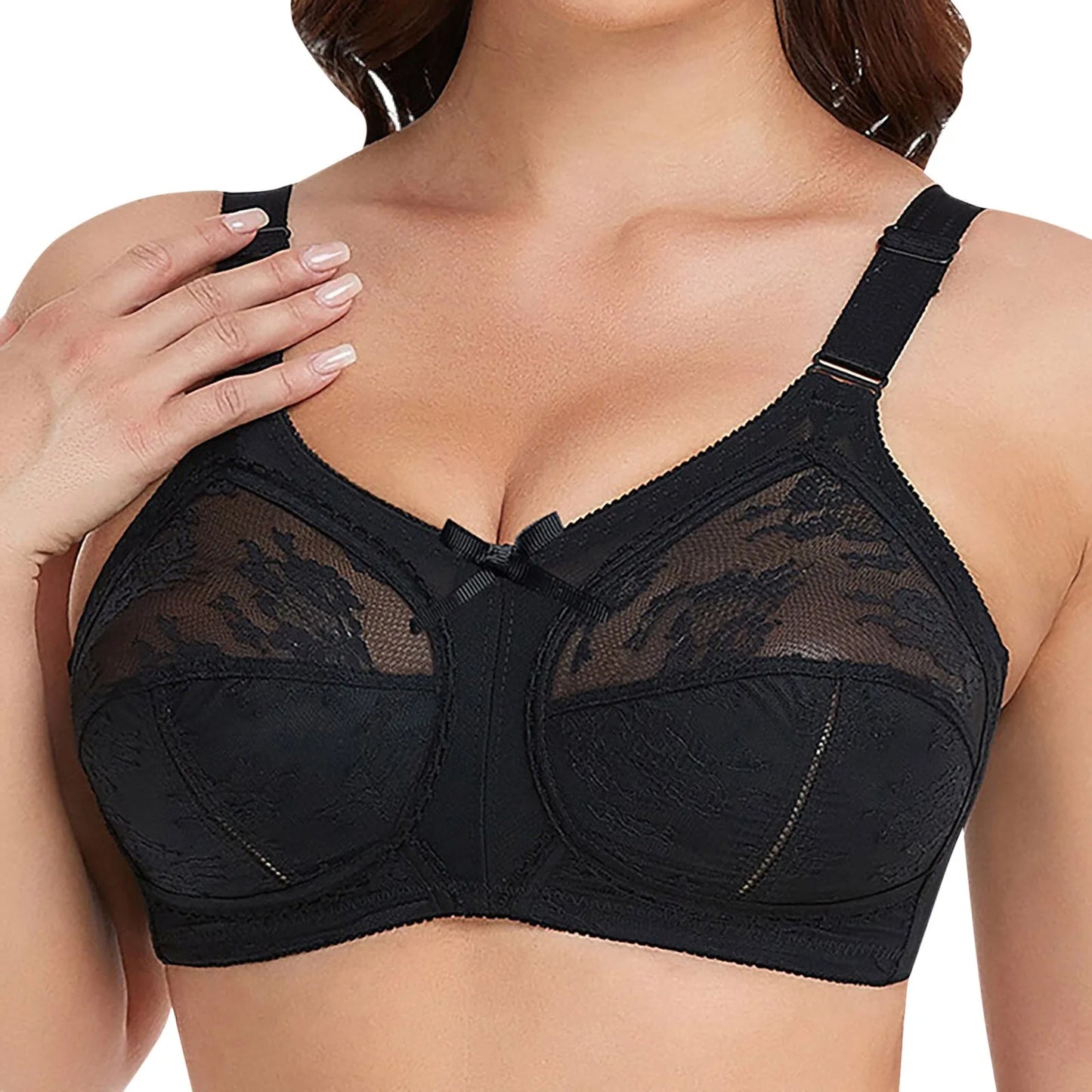 Women's Lace Minimizer Bra - Full Coverage Ultra-Thin Wireless Bra with Adjustable Straps