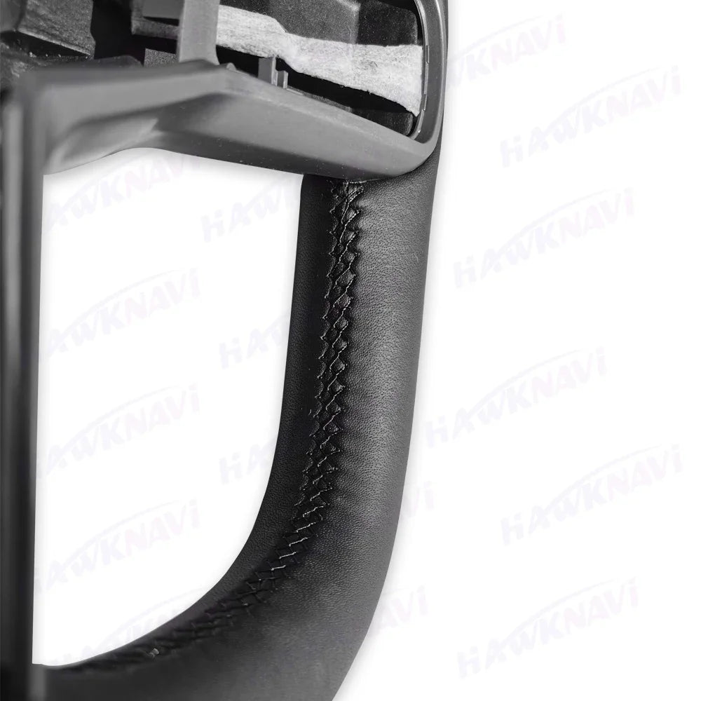 Hawknavi 350mm Yoke Steering Wheel – Leather Racing Style for Tesla Model 3 & Model Y, Heated Optional, White & Black