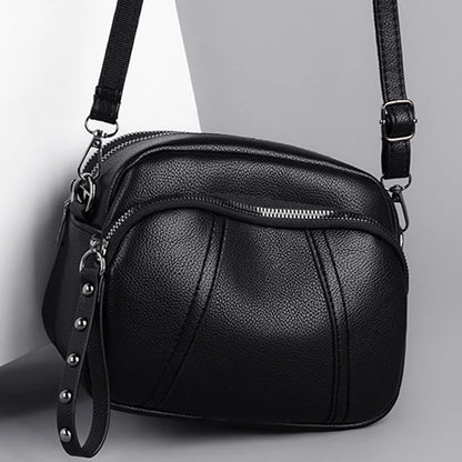 Women's Rivet Zipper Crossbody Bag – Solid Color Soft Leather Mobile Phone Shoulder Purse