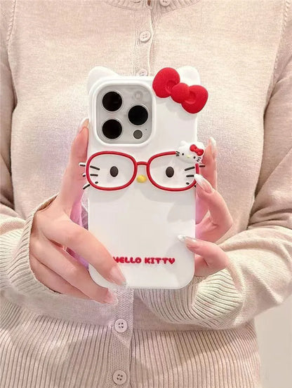 3D Glasses Cat Silicone iPhone Case — Cute Shockproof Phone Cover (Fits iPhone 4/4S/5/5S/SE/7/8/11–17 Pro Max)