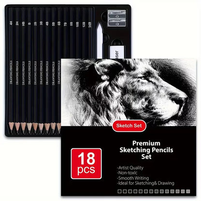 Brutfuner Professional Drawing Pencil Set - 18/29pcs Artist Sketching Kit with Charcoal, Eraser & Sharpener