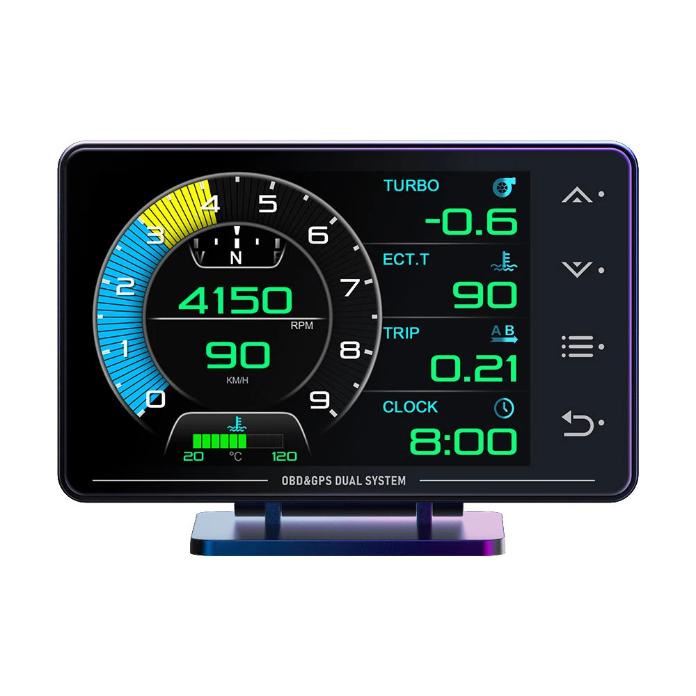XS HUD Car Gauge – Multi-Function OBD+GPS Display for Water Temp, Turbo, Oil Pressure & Oil Temp Head-Up Display