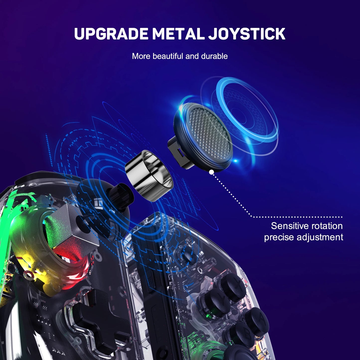 LinYuvo KS40 Transparent Wireless Joy-Pad – 8 Color LED Controller with Turbo Function for Switch/NS OLED & Lite
