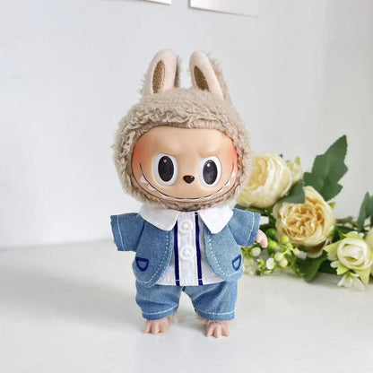 17cm Mini Plush Doll Clothes Set – Kpop EXO Labubu Idol Doll Shark Onesie & Accessories, DIY Girl Gift