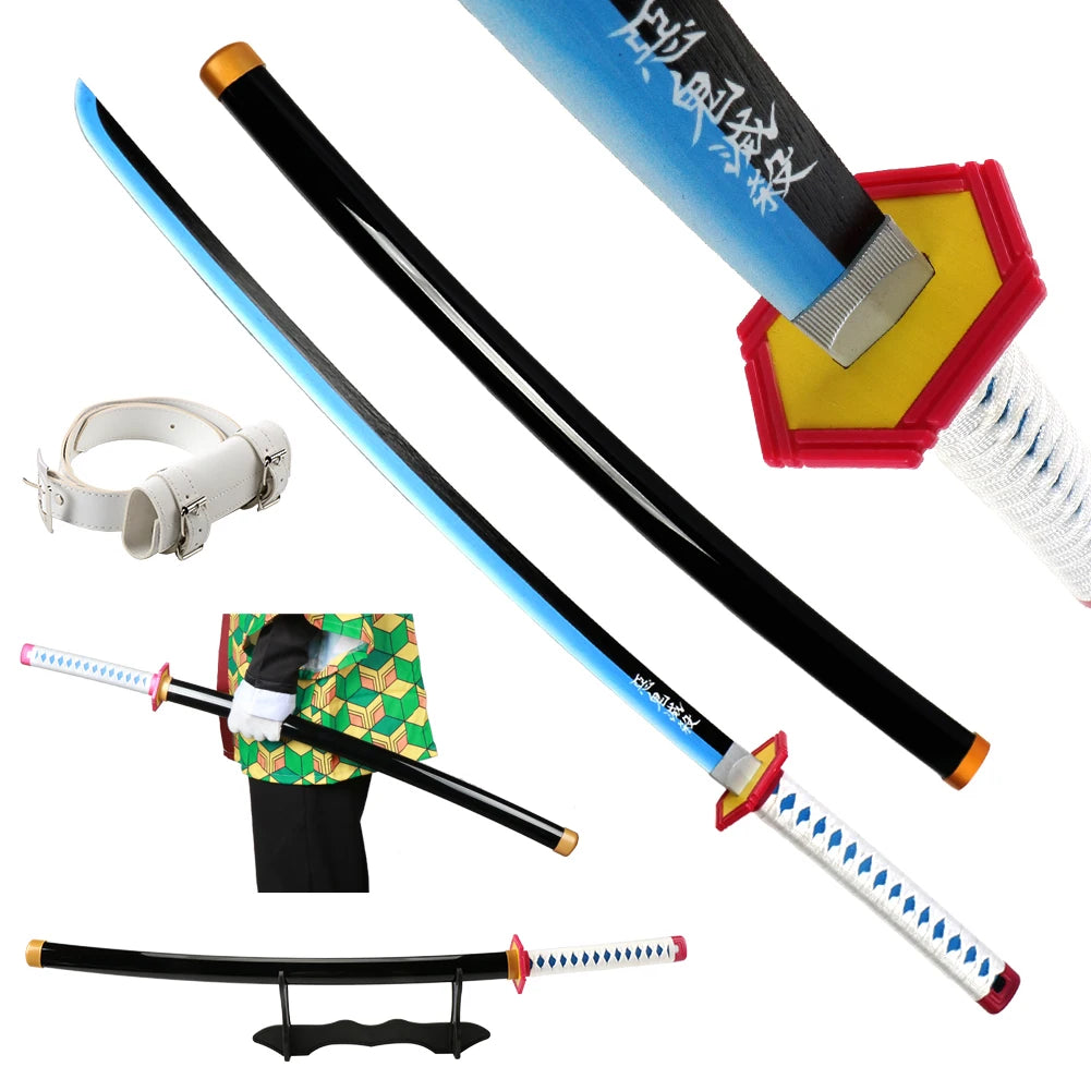 41" Demon Slayer Tanjiro Katana Sword – Samurai Cosplay Prop with Belt & Holder for Halloween Decoration