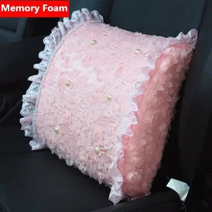 Pink Car Interior Accessories Set - Lace Steering Wheel Seat Belt Gear Shift And Mirror Covers For Women