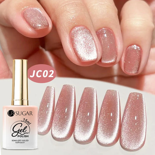 UR SUGAR Jelly Pink Cat Magnetic Gel Nail Polish 15ml - Glitter Ice Effect Soak Off UV LED Semi-Permanent Manicure Gel