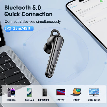 New Bee M52 Bluetooth 5.0 Headset – Wireless Single-Ear Business Earbuds with Dual Mic, Mute Function, 500mAh Charging Case for Driving Handsfree