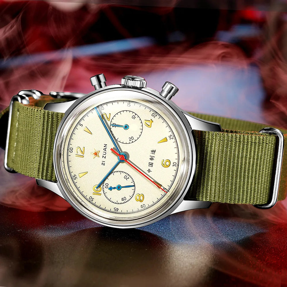 RED STAR 1963 Men's Chronograph Watch - 38mm Pilot Design with Seagull ST1901 Movement & Sapphire Glass