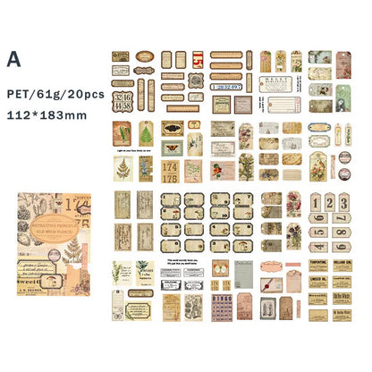 20 Sheets Vintage Scrapbooking Stickers, PET Material, Creative DIY Journal Collage, Journaling Supplies