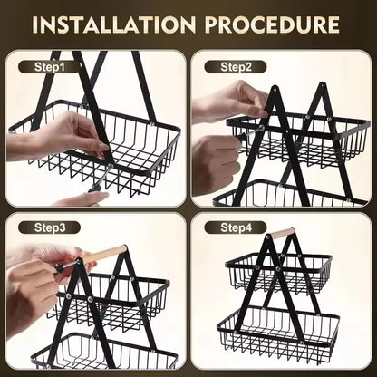 3-Tier Countertop Fruit Basket - Portable Iron Kitchen Organizer for Fruits, Bread & Snacks Storage