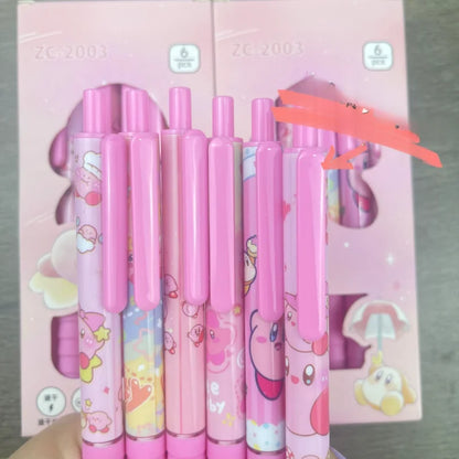 6pcs Kirby Gel Pens – 0.5mm Black Ink Cute Anime Cartoon Ballpoint Pens for School, Office & Gifts