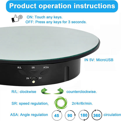 Motorized Rotating Mirror Display Stand - Three Speeds, Turntable Holder, USB Power Supply for Rotating Shooting