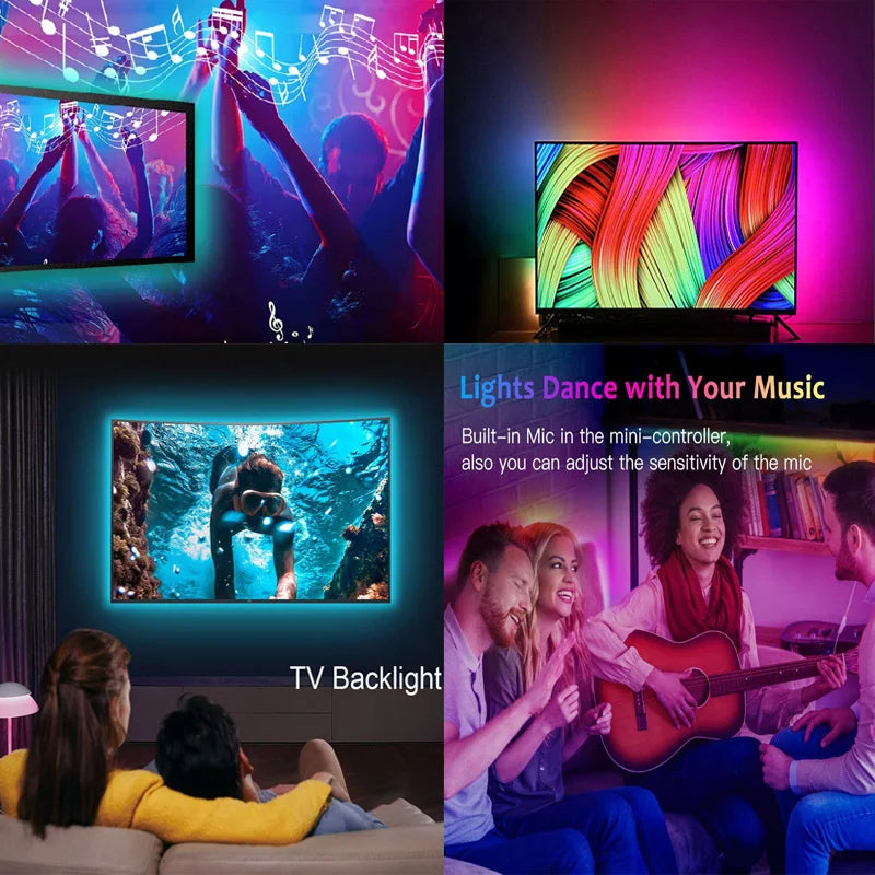 USB LED Strip Lights – Bluetooth-Controlled SMD 5050 RGB Tape, Flexible Self-Adhesive TV Backlight