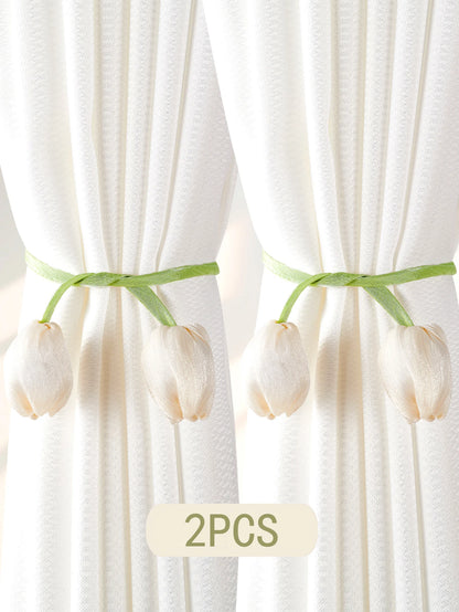 2PCS Tulip Flower Curtain Tiebacks – Rustic No-Damage Holdbacks for Living Room & Bedroom Decor