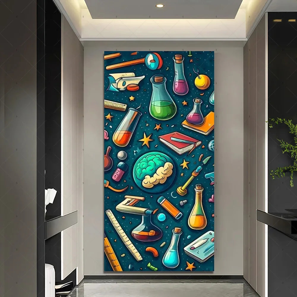 Chemistry Lab Door Cover Backdrop – Science Experiment Party Decoration & Photography Props with Laboratory Equipment Theme