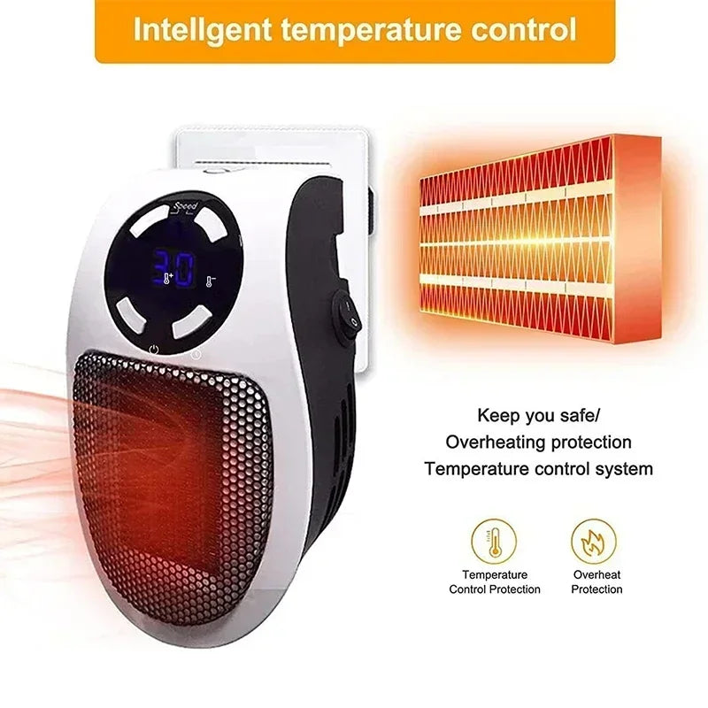 Portable Electric Wall-Mounted Space Heater - Compact Warm Air Blower for Winter Heating, Bedroom and Home Use