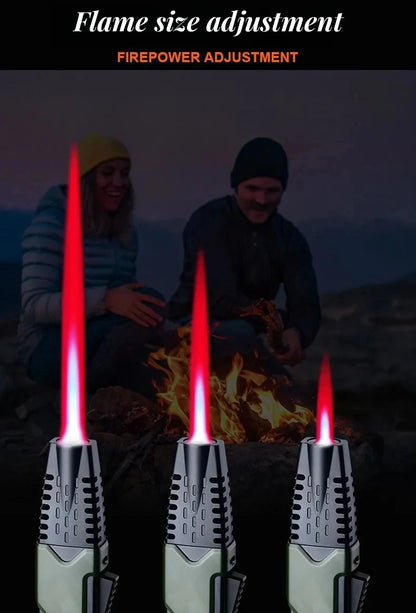 Outdoor 360° Windproof Butane Gas Torch Lighter — Red Flame Jet Spray Gun for BBQ, Kitchen, Welding, and Cigar with Gift Box