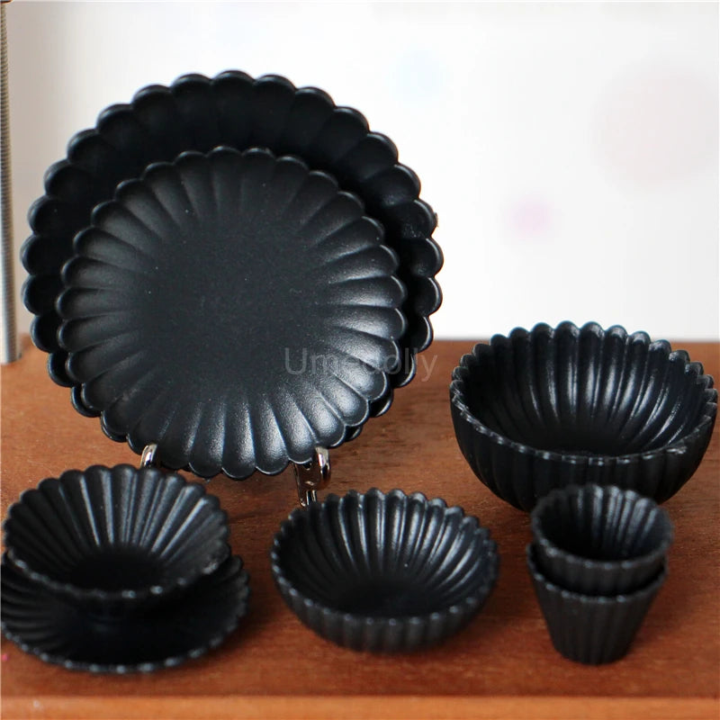 8PCS 1:6 Miniature Dollhouse Tableware Set – Mini Bowls & Plates for Blythe & BJD Dolls