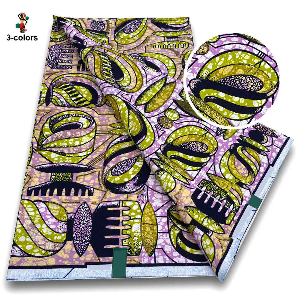 African Golden Wax Fabric - Glitter Gold Print Batik Ankara Pagne Material for Women