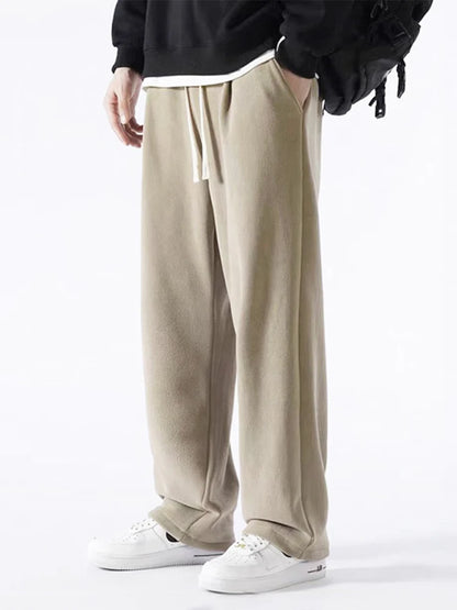 Winter Men’s Korean Fashion Fleece Sweatpants – Thick Warm Wide Leg Loose Thermal Track Pants