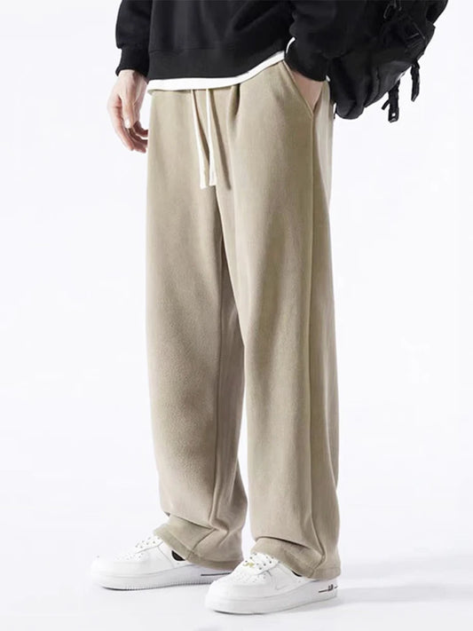 Winter Men’s Korean Fashion Fleece Sweatpants – Thick Warm Wide Leg Loose Thermal Track Pants